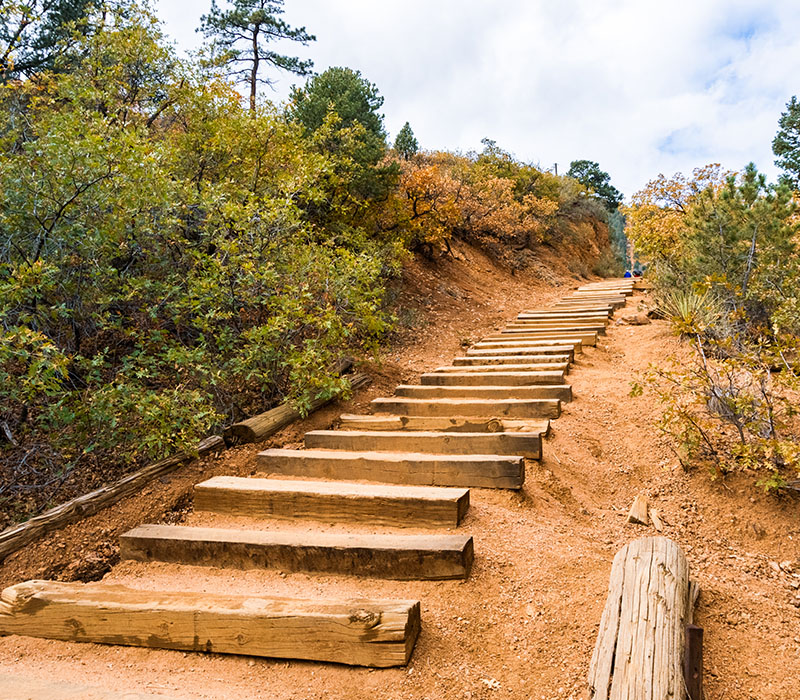 Stone steps on the Manitou Incline trail near Colorado Springs